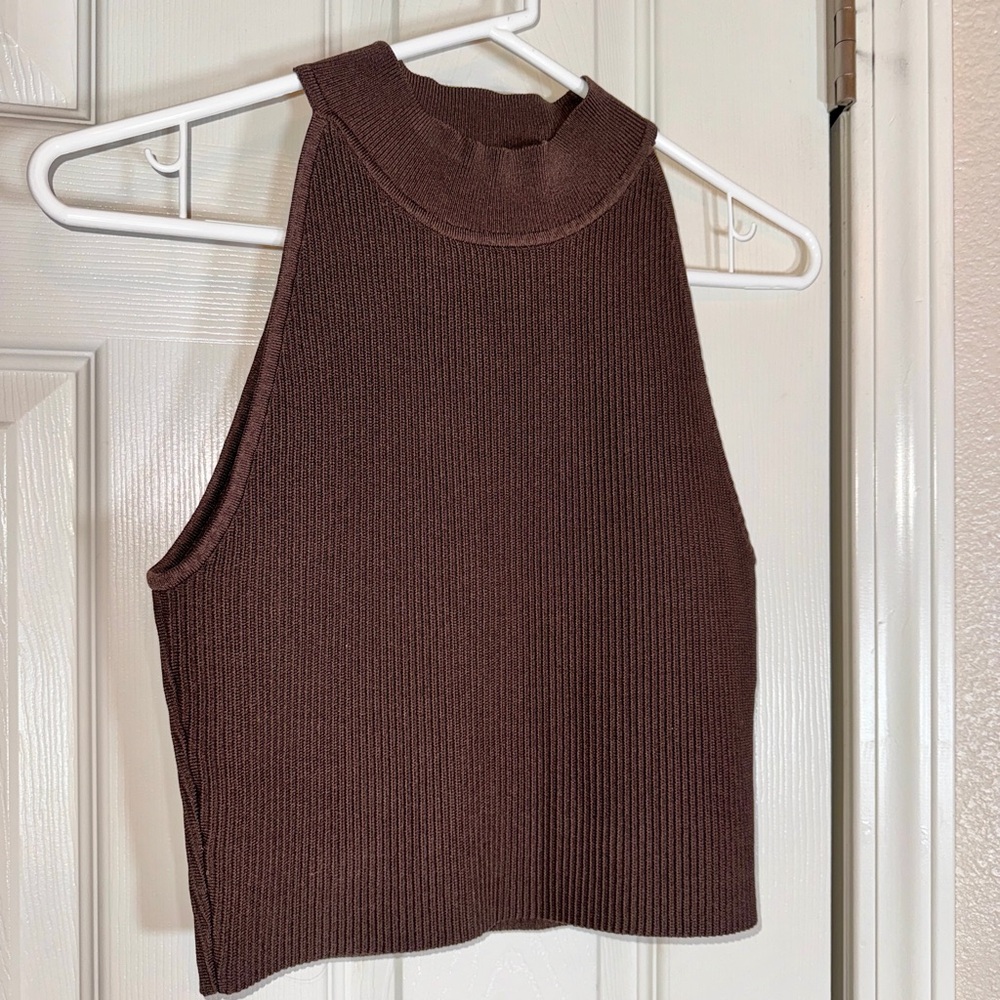 Aritzia Babaton brown knit high neck halter tank top